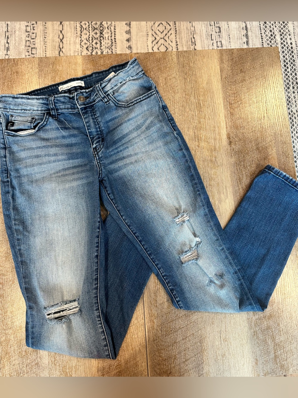 KanCan Women's Distressed Light Blue Cropped Jeans